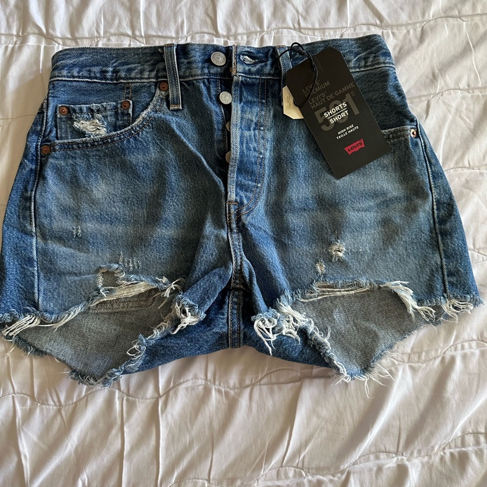 Levi's 501 Blue Jean Shorts Distressed High-Waisted